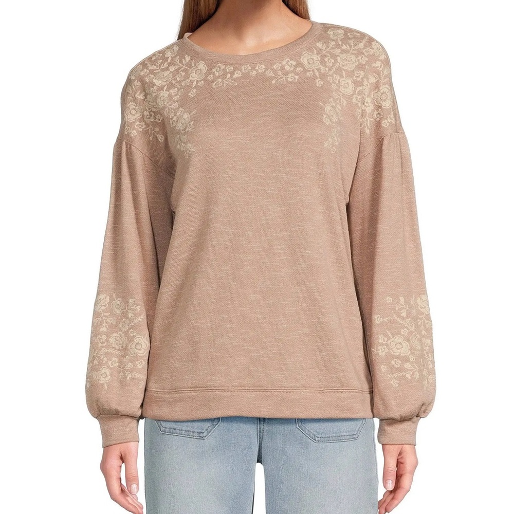 Nature by Westbound Floral Embroidered Sweatshirt - Taupe - Picture 3 of 7